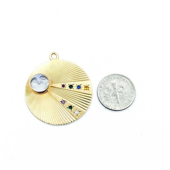 Pendant Moon Face Celestial .03ct Round Diamond .04ctw Emerald, Sapphire, Ruby .02ct Amethyst, Citrine 14ky 1.25" 11.32g 125100006
