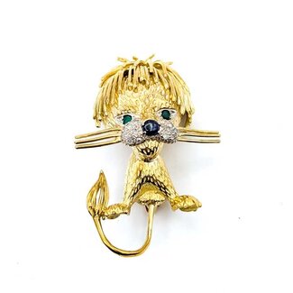 Pendant Lion .16ctw Round Diamonds .30ct Blue Sapphire .08ctw Emerald 18ky 1.8x1.3" 18g 125100008