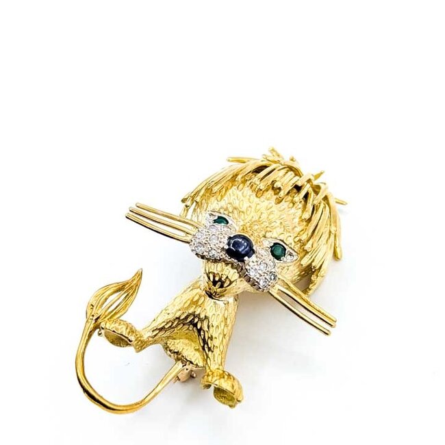 Pendant Lion .16ctw Round Diamonds .30ct Blue Sapphire .08ctw Emerald 18ky 1.8x1.3" 18g 125100008