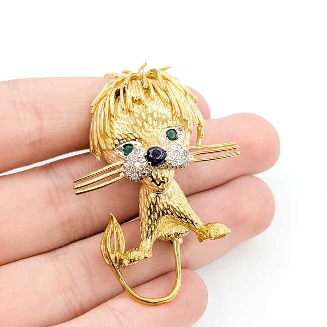 Pendant Lion .16ctw Round Diamonds .30ct Blue Sapphire .08ctw Emerald 18ky 1.8x1.3" 18g 125100008