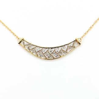 Necklace Bar Milgrain 0.12ctw Round Diamonds 14ky 1.5x.5" 17.5" 3.12g 225100105