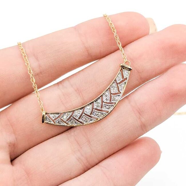 Necklace Bar Milgrain 0.12ctw Round Diamonds 14ky 1.5x.5" 17.5" 3.12g 225100105