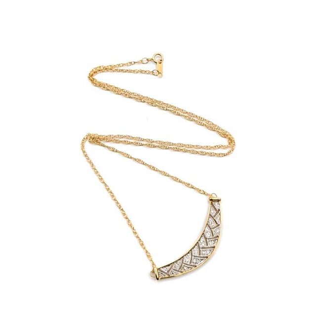 Necklace Bar Milgrain 0.12ctw Round Diamonds 14ky 1.5x.5" 17.5" 3.12g 225100105