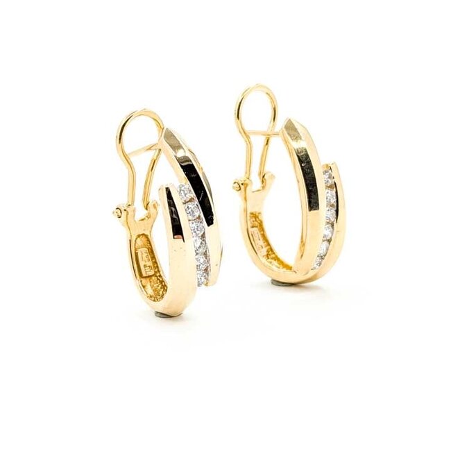 Earrings J-Hoop Omega Back .50ctw Round Diamonds 14ky .75x.25" 6.88g 125090005