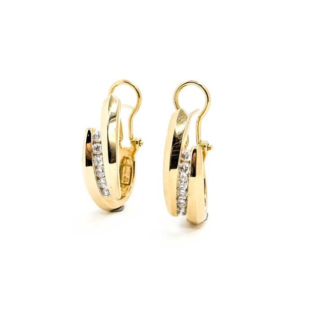 Earrings J-Hoop Omega Back .50ctw Round Diamonds 14ky .75x.25" 6.88g 125090005