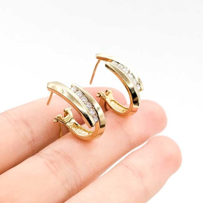 Earrings J-Hoop Omega Back .50ctw Round Diamonds 14ky .75x.25" 6.88g 125090005