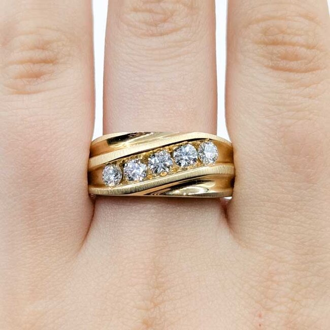 Ring 5-Stone Wave 1ctw Diamonds 14ky 10mm Sz13.5 10.38g 225100101