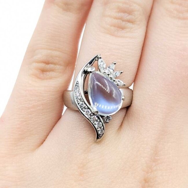 Ring Cocktail .33ctw Round Diamonds 3.77ct Moonstone 900pt 24mm Sz5.25 12.23g 225100100