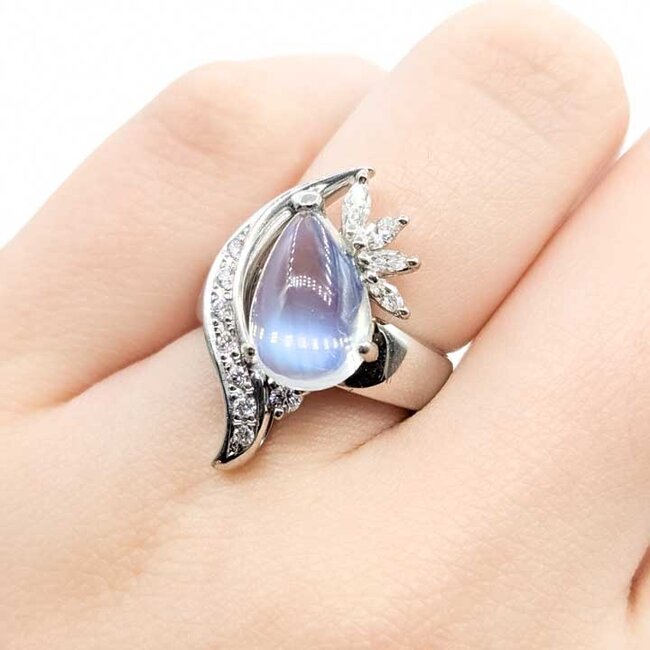 Ring Cocktail .33ctw Round Diamonds 3.77ct Moonstone 900pt 24mm Sz5.25 12.23g 225100100