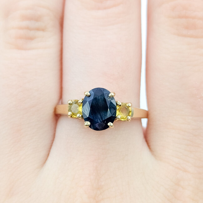 Ring 3-Stone 1.36ct Sapphire .38ctw Yellow Sapphire 14ky 8.9mm Sz9 3.01g 225100012