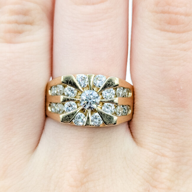 Ring Starburst 1.5ctw Round Diamond 14ky 12mm Sz11 12.42g 225100102