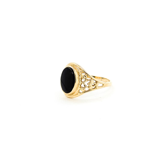 Ring Filigree .75ct Onyx 10ky 11mm Sz3.5 1.63g 125100028