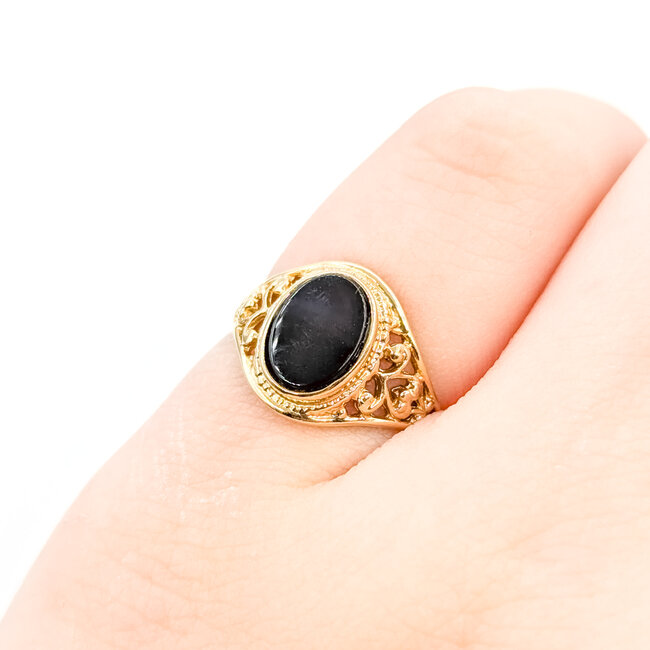 Ring Filigree .75ct Onyx 10ky 11mm Sz3.5 1.63g 125100028