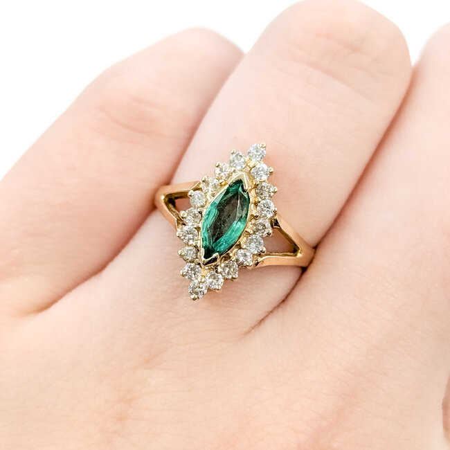 Ring Halo .50ctw Round Diamonds .60ct Emerald 14ky 17mm Sz6 3.85g 125100017