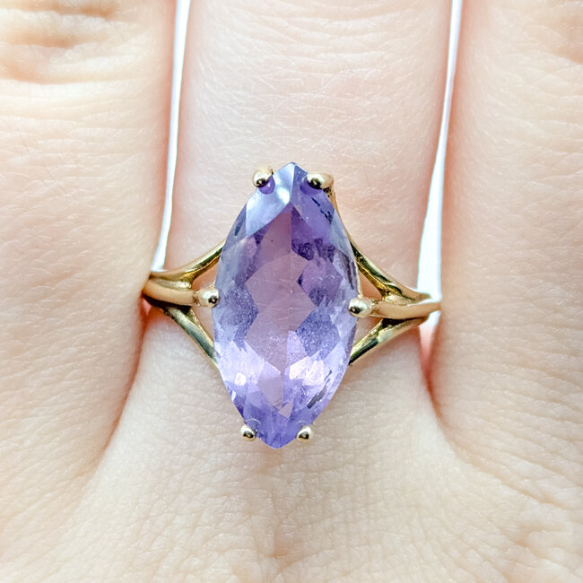 Ring Solitaire 4.16ct Amethyst 10ky 17.5mm Sz7 3.6g 225100010