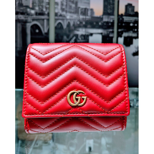 Wallet Gucci Tri-Folding Marmont Red Leather 125105074