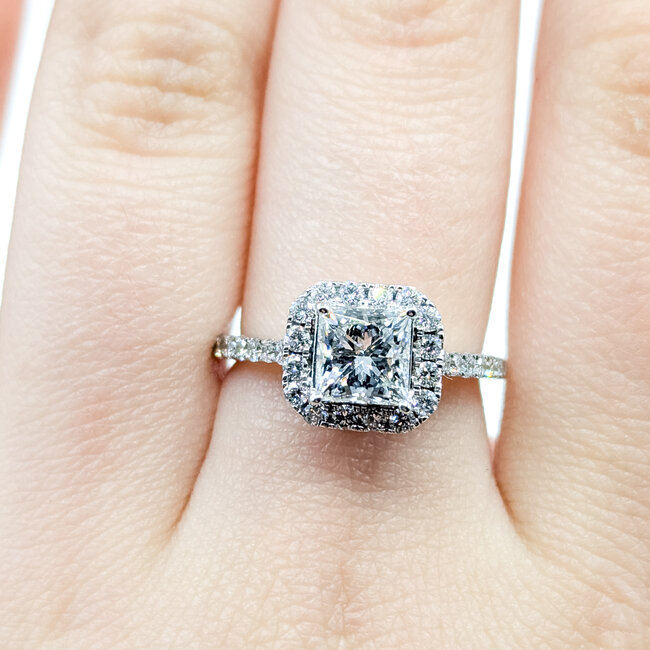 Ring 1.29ct Princess Cut Lab Grown Diamond IGI: LG702550413 .54ctw Round Diamonds 14kw sz6.75 124030241