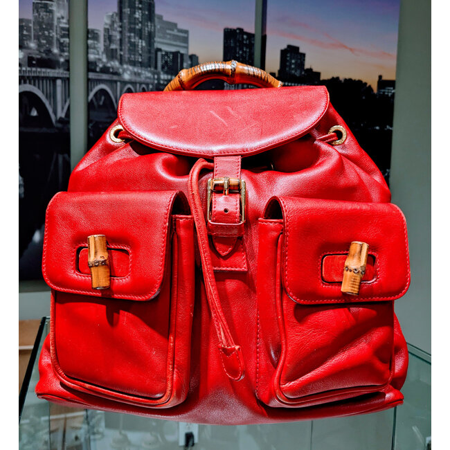 Backpack Gucci Bamboo Red Leather 125105104