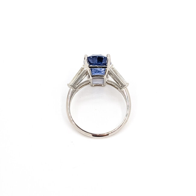 Rings 3-Stone 0.52ctw Tapered Baguette Diamonds 6.01ct Blue Sapphire PLAT 12.6mm Sz6 4.9g 225100122