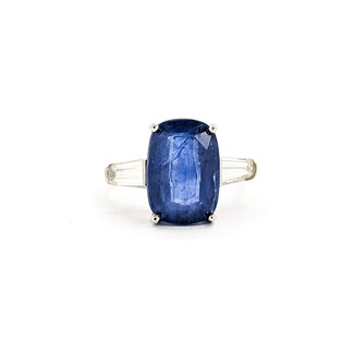 Rings 3-Stone 0.52ctw Tapered Baguette Diamonds 6.01ct Blue Sapphire PLAT 12.6mm Sz6 4.9g 225100122