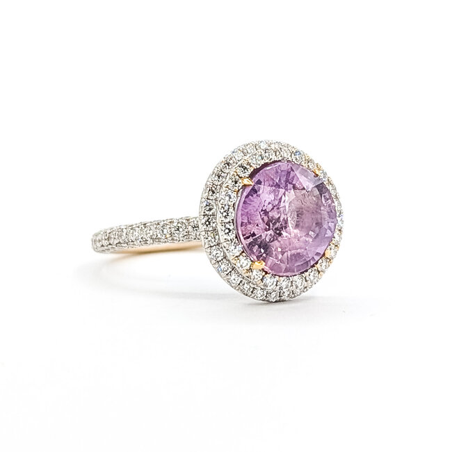 Rings Double Halo 1.25ctw Round Diamonds 5.62ct Pink Unheated Sapphire 18kw 15mm Sz6.75 6.2g 225100121