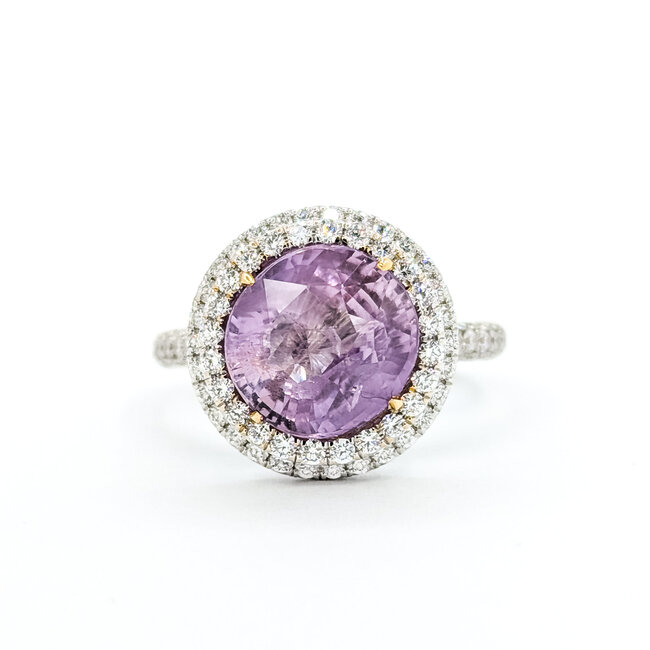 Rings Double Halo 1.25ctw Round Diamonds 5.62ct Pink Unheated Sapphire 18kw 15mm Sz6.75 6.2g 225100121