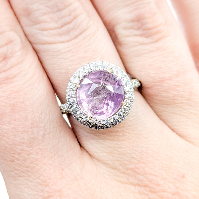 Rings Double Halo 1.25ctw Round Diamonds 5.62ct Pink Unheated Sapphire 18kw 15mm Sz6.75 6.2g 225100121