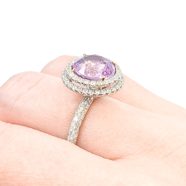 Rings Double Halo 1.25ctw Round Diamonds 5.62ct Pink Unheated Sapphire 18kw 15mm Sz6.75 6.2g 225100121