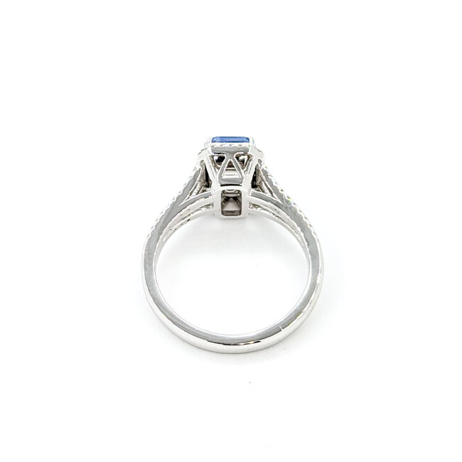 Rings Halo Split Shank 0.25ctw Round Diamonds 2.01ct Blue Sapphire PLAT 10x8mm Sz6 5.8g 225100123