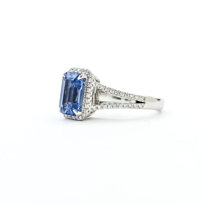 Rings Halo Split Shank 0.25ctw Round Diamonds 2.01ct Blue Sapphire PLAT 10x8mm Sz6 5.8g 225100123
