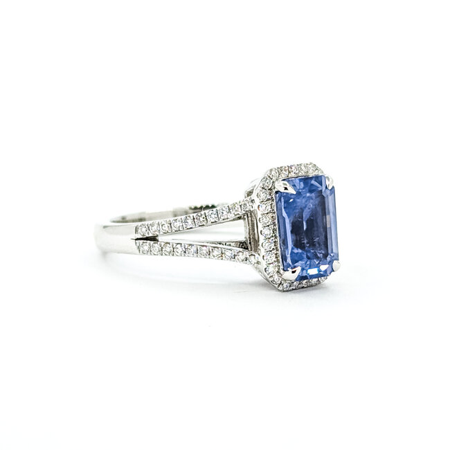 Rings Halo Split Shank 0.25ctw Round Diamonds 2.01ct Blue Sapphire PLAT 10x8mm Sz6 5.8g 225100123