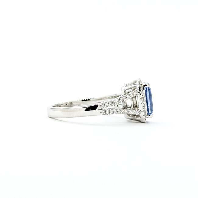 Rings Halo Split Shank 0.25ctw Round Diamonds 2.01ct Blue Sapphire PLAT 10x8mm Sz6 5.8g 225100123