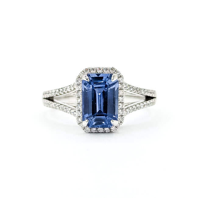 Rings Halo Split Shank 0.25ctw Round Diamonds 2.01ct Blue Sapphire PLAT 10x8mm Sz6 5.8g 225100123