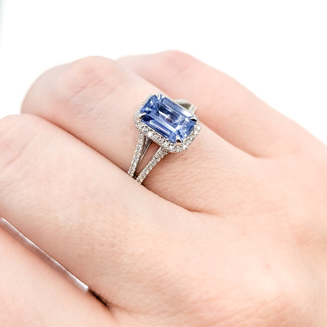 Rings Halo Split Shank 0.25ctw Round Diamonds 2.01ct Blue Sapphire PLAT 10x8mm Sz6 5.8g 225100123