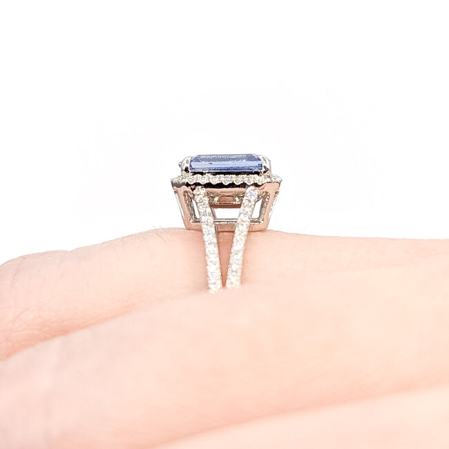 Rings Halo Split Shank 0.25ctw Round Diamonds 2.01ct Blue Sapphire PLAT 10x8mm Sz6 5.8g 225100123