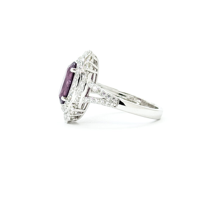 Rings Double Halo Split Shank 1.04ctw Round Diamonds 4.83ct Pink Unheated Sapphire PLAT 17mm Sz6.5 9.7g 225100126