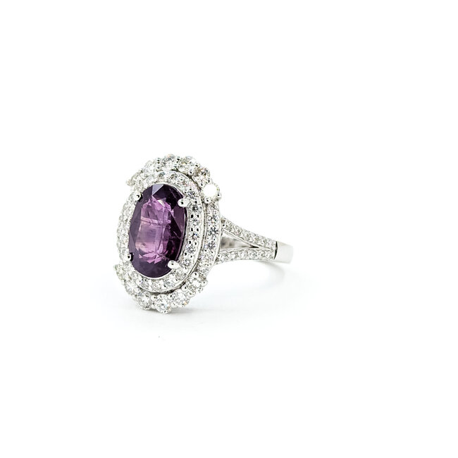 Rings Double Halo Split Shank 1.04ctw Round Diamonds 4.83ct Pink Unheated Sapphire PLAT 17mm Sz6.5 9.7g 225100126