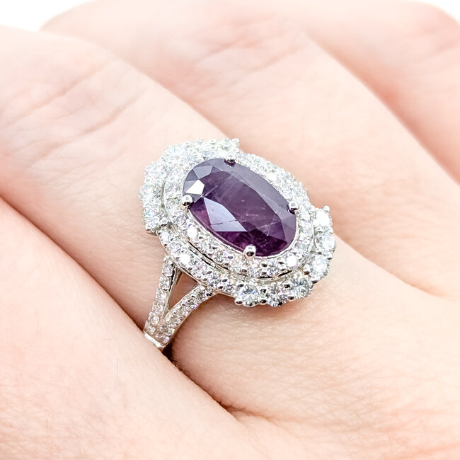 Rings Double Halo Split Shank 1.04ctw Round Diamonds 4.83ct Pink Unheated Sapphire PLAT 17mm Sz6.5 9.7g 225100126