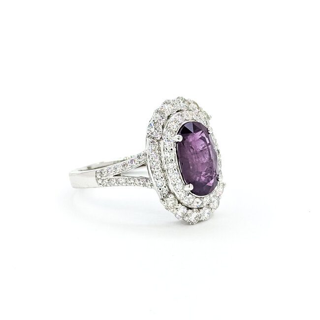 Rings Double Halo Split Shank 1.04ctw Round Diamonds 4.83ct Pink Unheated Sapphire PLAT 17mm Sz6.5 9.7g 225100126