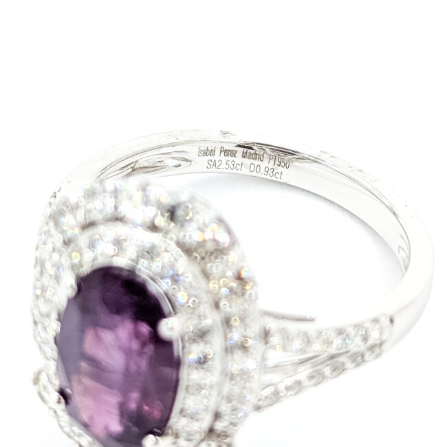 Rings Double Halo Split Shank 1.04ctw Round Diamonds 4.83ct Pink Unheated Sapphire PLAT 17mm Sz6.5 9.7g 225100126