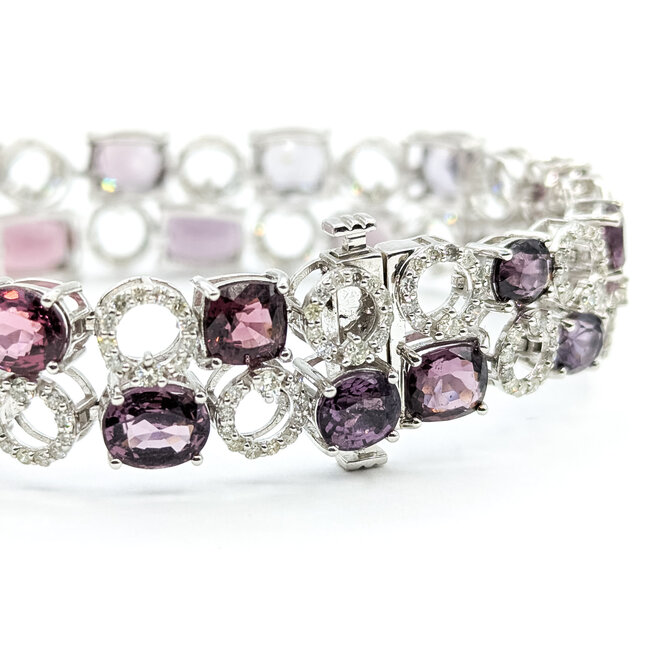 Rings Double Halo Split Shank 0.93ctw Round Diamonds 2.53ct Purple-Pink Unheated Sapphire PLAT 17.5mm Sz7 6.6g 225100120