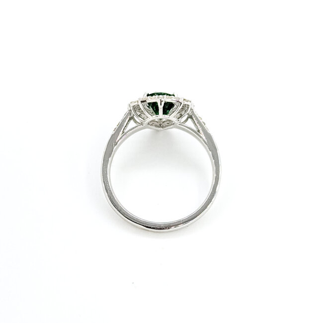 Rings Double Halo Tear Drop 0.37ctw Round & Baguette Diamonds 1.15ct Green Garnet PLAT 14x11mm Sz6.5 4.8g 225100128