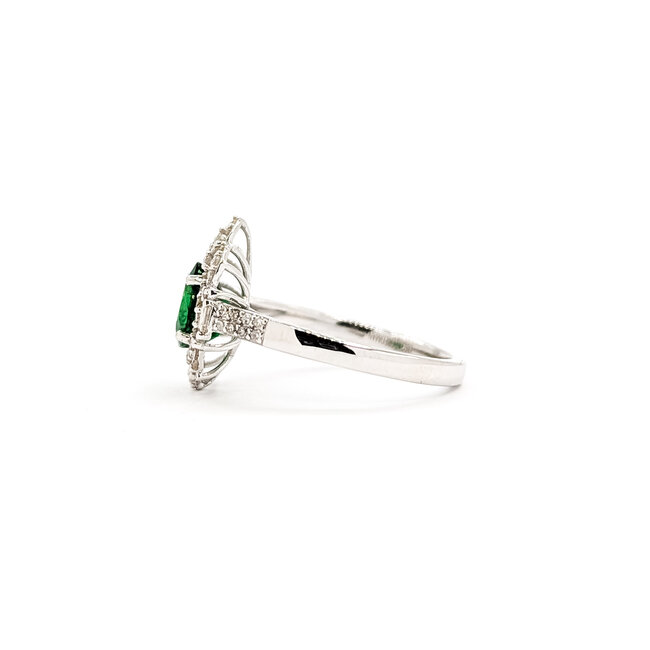 Rings Double Halo Tear Drop 0.37ctw Round & Baguette Diamonds 1.15ct Green Garnet PLAT 14x11mm Sz6.5 4.8g 225100128