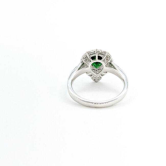 Rings Double Halo Tear Drop 0.37ctw Round & Baguette Diamonds 1.15ct Green Garnet PLAT 14x11mm Sz6.5 4.8g 225100128