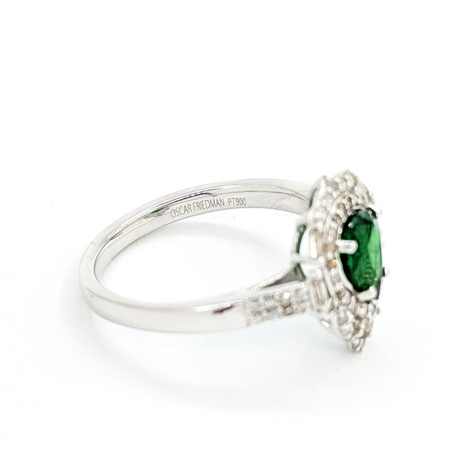 Rings Double Halo Tear Drop 0.37ctw Round & Baguette Diamonds 1.15ct Green Garnet PLAT 14x11mm Sz6.5 4.8g 225100128