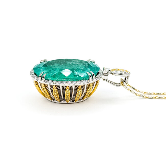 Necklace Halo 0.77ctw Round Diamonds 37.2ct Colombian Emerald 18kw 1.5x.85" 18" 23.7g 225100113