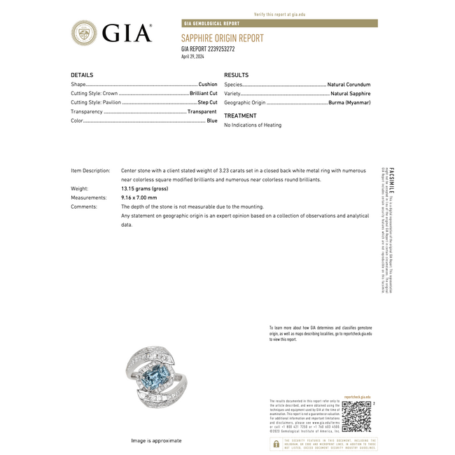 Rings Bypass 1.48ctw Princess & Round Diamonds 3.23ct Blue Unheated Burma Sapphire PLAT 20mm Sz6.75 13.1g 225100117