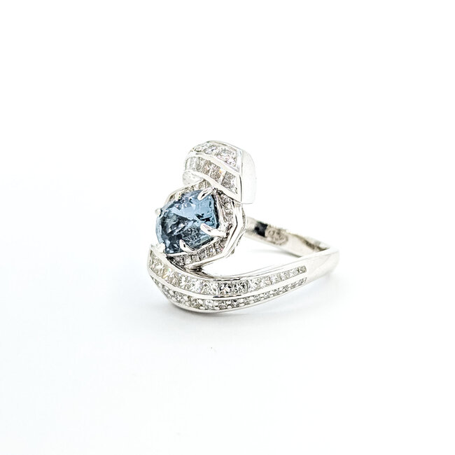 Rings Bypass 1.48ctw Princess & Round Diamonds 3.23ct Blue Unheated Burma Sapphire PLAT 20mm Sz6.75 13.1g 225100117