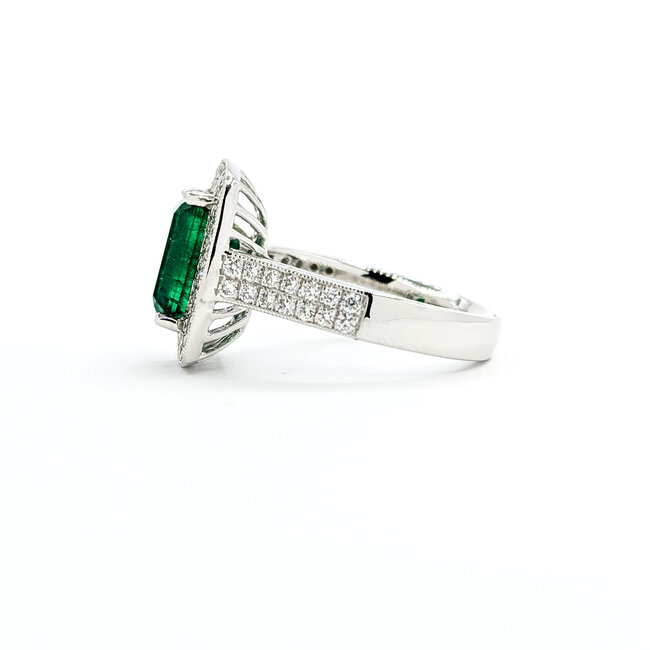 Rings Halo Milgrain 0.74ctw Round Diamonds 3ct Emerald PLAT 16x13mm Sz7 11g 225100119