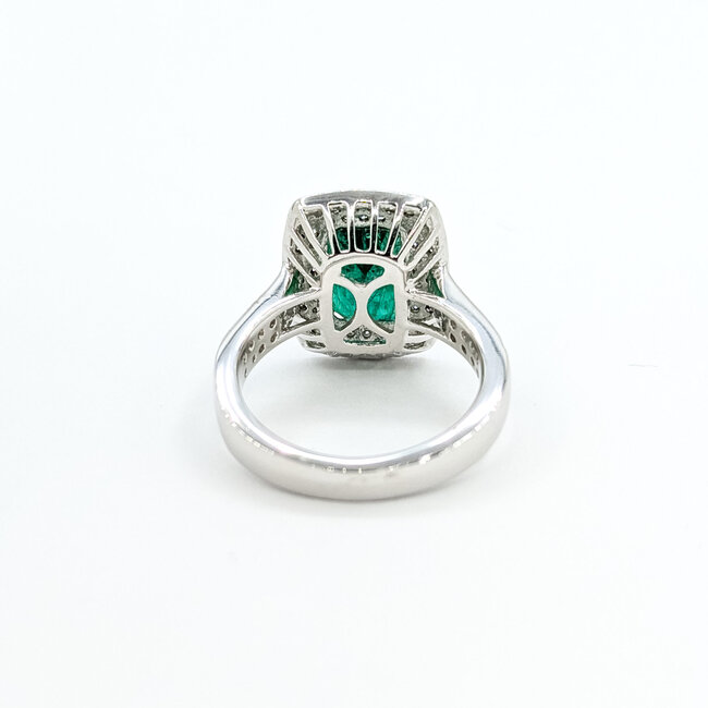 Rings Halo Milgrain 0.74ctw Round Diamonds 3ct Emerald PLAT 16x13mm Sz7 11g 225100119